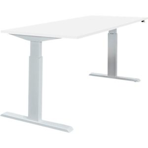 Schreibtisch NEVADA, elektrisch höhenverstellbar, Rechteck, T-Fuß, B 1600 x T 800 x H 715-1185 mm, weiß/alusilber Schreibtisch NEVADA, elektrisch höhenverstellbar, Rechteck, T-Fuß, B 1600 x T 800 x H 715-1185 mm, weiß/alusilber