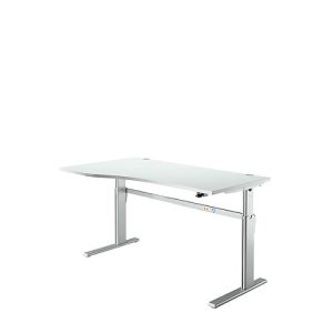 Schreibtisch Standard, elektrisch höhenverstellbar, Freiform, Ansatz links, C-Fuß, B 1800 x T 1000/800 x H 725-1185 mm, lichtgrau/weißalu Schreibtisch Standard, elektrisch höhenverstellbar, Freiform, Ansatz links, C-Fuß, B 1800 x T 1000/800 x H 725-1185 mm, lichtgrau/weißalu