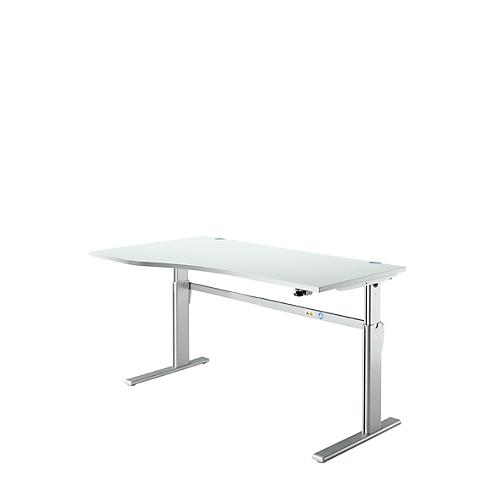 Schreibtisch Standard, elektrisch höhenverstellbar, Freiform, Ansatz links, C-Fuß, B 1800 x T 1000/800 x H 725-1185 mm, lichtgrau/weißalu