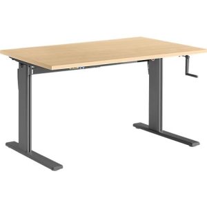 Schreibtisch Standard, rechteckig, manuell per Kurbel höhenverstellbar, C-Fuß, B 1200 x T 800 x H 728-1188 mm, Ahorn-Dekor/anthrazit Schreibtisch Standard, rechteckig, manuell per Kurbel höhenverstellbar, C-Fuß, B 1200 x T 800 x H 728-1188 mm, Ahorn-Dekor/anthrazit