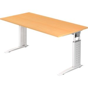 Schreibtisch TARVIS, C-Fuß, Quadrat, B 1600 mm, Gestell weiß, höhenverstellbar, Buche-Dekor Schreibtisch TARVIS, C-Fuß, Quadrat, B 1600 mm, Gestell weiß, höhenverstellbar, Buche-Dekor