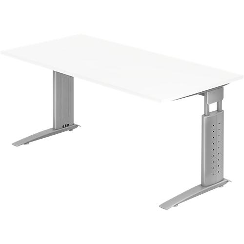 Schreibtisch TARVIS, C-Fuß, Rechteck, B 1600 mm, Gestell silber, höhenverstellbar, weiß