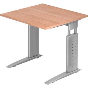 Schreibtisch TARVIS, C-Fuß, Rechteck, B 800 mm, Gestell silber, höhenverstellbar, Nussbaum-Dekor Schreibtisch TARVIS, C-Fuß, Rechteck, B 800 mm, Gestell silber, höhenverstellbar, Nussbaum-Dekor
