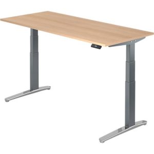 Schreibtisch TOPAS LINE, elektrisch höhenverstellbar, C-Fuß, B 1800 x T 800 x H 650-1300 mm, Eiche/graphit + Memoryschalter, Kabelkanal Schreibtisch TOPAS LINE, elektrisch höhenverstellbar, C-Fuß, B 1800 x T 800 x H 650-1300 mm, Eiche/graphit + Memoryschalter, Kabelkanal
