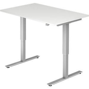 Schreibtisch ULM, elektrisch höhenverstellbar, Rechteck, T-Fuß, B 1200 x T 800 x H 720-1190 mm, lichtgrau/alusilber + Kabelwanne Schreibtisch ULM, elektrisch höhenverstellbar, Rechteck, T-Fuß, B 1200 x T 800 x H 720-1190 mm, lichtgrau/alusilber + Kabelwanne