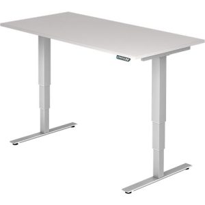 Schreibtisch ULM, elektrisch höhenverstellbar, Rechteck, T-Fuß, B 1600 x T 800 x H 625-1275 mm, lichtgrau/weißalu + Memoryschalter Schreibtisch ULM, elektrisch höhenverstellbar, Rechteck, T-Fuß, B 1600 x T 800 x H 625-1275 mm, lichtgrau/weißalu + Memoryschalter