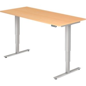 Schreibtisch ULM, elektrisch höhenverstellbar, Rechteck, T-Fuß, B 1800 x T 800 x H 625-1275 mm, Buche/weißalu + Memoryschalter Schreibtisch ULM, elektrisch höhenverstellbar, Rechteck, T-Fuß, B 1800 x T 800 x H 625-1275 mm, Buche/weißalu + Memoryschalter