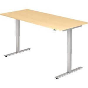 Schreibtisch ULM, elektrisch höhenverstellbar, Rechteck, T-Fuß, B 1800 x T 800 x H 720-1190 mm, Ahorn/alusilber + Kabelwanne Schreibtisch ULM, elektrisch höhenverstellbar, Rechteck, T-Fuß, B 1800 x T 800 x H 720-1190 mm, Ahorn/alusilber + Kabelwanne