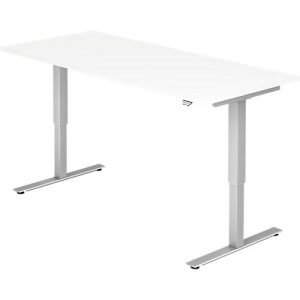 Schreibtisch ULM, elektrisch höhenverstellbar, Rechteck, T-Fuß, B 1800 x T 800 x H 720-1190 mm, lichtgrau/alusilber + Kabelwanne Schreibtisch ULM, elektrisch höhenverstellbar, Rechteck, T-Fuß, B 1800 x T 800 x H 720-1190 mm, lichtgrau/alusilber + Kabelwanne