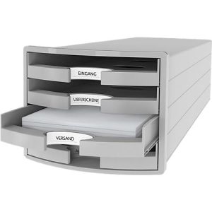 Schubladenbox HAN Impuls 2.0, 4 Schubladen, Format A4, stapelbar, offen, lichtgrau Schubladenbox HAN Impuls 2.0, 4 Schubladen, Format A4, stapelbar, offen, lichtgrau