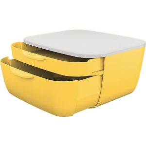 Schubladenbox Leitz® Cosy, lebensmittelecht, für A4 und A5, 2 Schübe, mit Gummifüßchen, B 251 x T 275 x H 143 mm, gelb Schubladenbox Leitz® Cosy, lebensmittelecht, für A4 und A5, 2 Schübe, mit Gummifüßchen, B 251 x T 275 x H 143 mm, gelb