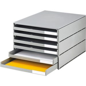 Schubladenbox Styro Styroval, für Formate bis C4, 6 offene Schübe, Recyclingmaterial, grau/grau Schubladenbox Styro Styroval, für Formate bis C4, 6 offene Schübe, Recyclingmaterial, grau/grau