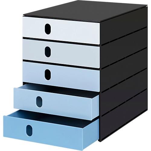 Schubladenbox Styro Styroval Pro Color Flow, für Formate bis C4, 5 geschlossene Schübe, blau/schwarz, Farbverlauf