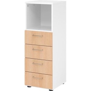 Schubladenschrank Breno, 4 Schübe, 1 Fach, Metallgriffe, B 400 x T 420 x H 1100 mm, weiß/Eiche Schubladenschrank Breno, 4 Schübe, 1 Fach, Metallgriffe, B 400 x T 420 x H 1100 mm, weiß/Eiche