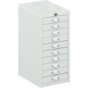 Schubladenschrank mit Zentralverschluss, 10 Schubladen, 675 mm hoch, lichtgrau Schubladenschrank mit Zentralverschluss, 10 Schubladen, 675 mm hoch, lichtgrau