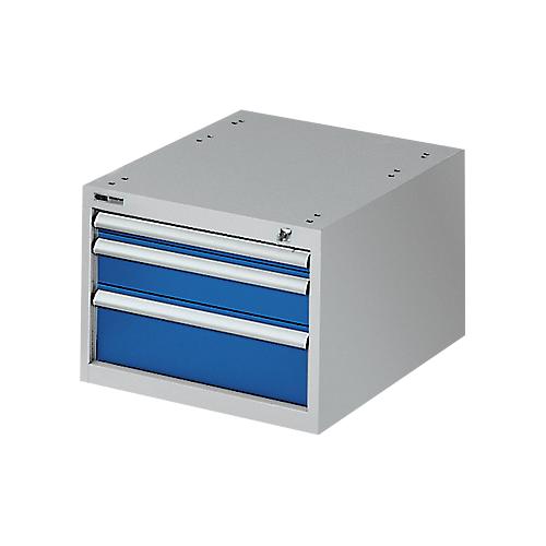 Schubladenunterbau für modulare Werkbank, Typ 1, 3 Schübe, enzianblau RAL 5010/weißaluminium RAL 9006