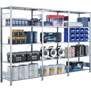 Schulte Lagertechnik Fachbodenregal, 1 Grundregal + 2 Anbauregale, inkl. 15 Fachböden, 5 Lagerebenen, B 3072 x T 500 x H 2000 mm, Stahl, grau