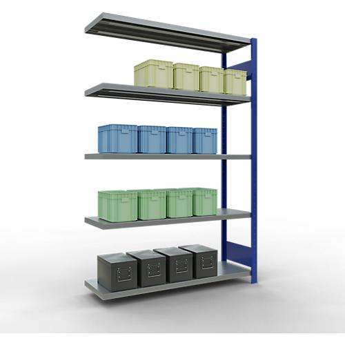 SCHULTE Lagertechnik Fachbodenregal - Stecksystem MULTIplus 250, Anbauregal, Längenriegel, 2000x1300x400 mm, 5 Böden, enzianblau/verzinkt