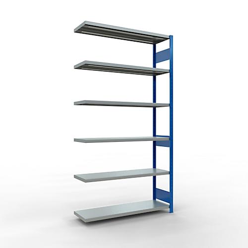 SCHULTE Lagertechnik Fachbodenregal - Stecksystem MULTIplus 250, Anbauregal, Längenriegel, 2500x1300x400 mm, 6 Böden, enzianblau/verzinkt