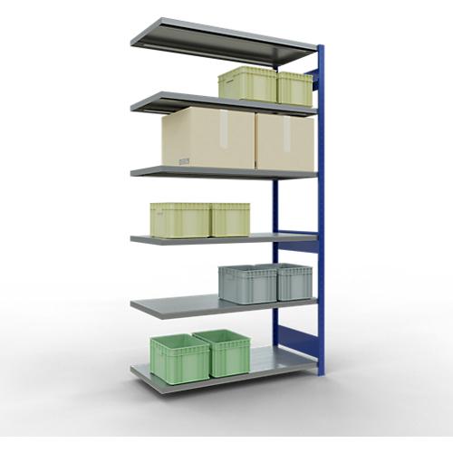 SCHULTE Lagertechnik Fachbodenregal - Stecksystem MULTIplus 250, Anbauregal, Längenriegel, 2500x1300x600 mm, 6 Böden, enzianblau/verzinkt