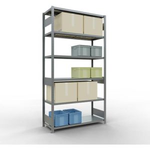 Schulte Lagertechnik Fachbodenregal-Stecksystem MULTIplus 250, Grundregal, Längenriegel, 2500x1300x500 mm, 6 Böden, verzinkt