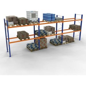 Schulte Lagertechnik Palettenregal, Grundregal, B 8444 x T 1100 x H 3000 mm, 3 Ebenen, Palettengewicht bis 500 kg, Feldlast 5395 kg, blau/orange Schulte Lagertechnik Palettenregal, Grundregal, B 8444 x T 1100 x H 3000 mm, 3 Ebenen, Palettengewicht bis 500 kg, Feldlast 5395 kg, blau/orange