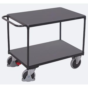 Schwerer Tischwagen, Stahl/MDF-Platte, Anthrazitgrau/Dunkelgrau, 2 Etagen, L 1000 x B 700 mm, TPE-Rollen mit EasySTOP, bis 500 kg Schwerer Tischwagen, Stahl/MDF-Platte, Anthrazitgrau/Dunkelgrau, 2 Etagen, L 1000 x B 700 mm, TPE-Rollen mit EasySTOP, bis 500 kg