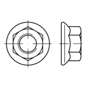 Sechskantmutter mit Flansch EN 1661 M 20 x 2,5 Stahl galvanisch verzinkt Sechskantmutter mit Flansch EN 1661 M 20 x 2,5 Stahl galvanisch verzinkt
