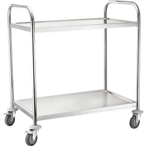Servierwagen, Edelstahl, Ladefläche L 820 x B 500 mm, Traglast 100 kg, 2 Etagen Servierwagen, Edelstahl, Ladefläche L 820 x B 500 mm, Traglast 100 kg, 2 Etagen