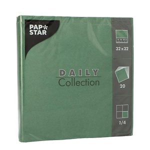 Servietten Papstar ‚Daily Collection‘, mit ¼-Falz, 320 x 320 mm, 20 Stück, dunkelgrün Servietten Papstar ‚Daily Collection‘, mit ¼-Falz, 320 x 320 mm, 20 Stück, dunkelgrün