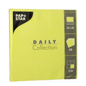 Servietten Papstar ‚Daily Collection‘, mit ¼-Falz, 320 x 320 mm, 20 Stück, limonengrün Servietten Papstar ‚Daily Collection‘, mit ¼-Falz, 320 x 320 mm, 20 Stück, limonengrün