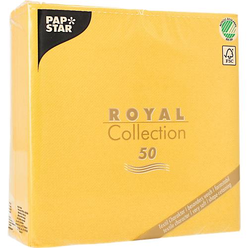 Servietten Papstar Royal Collection, 5 x 50 Stück, 1/4-Falz, Stoffoptik, 400 x 400 mm, Papier, gelb