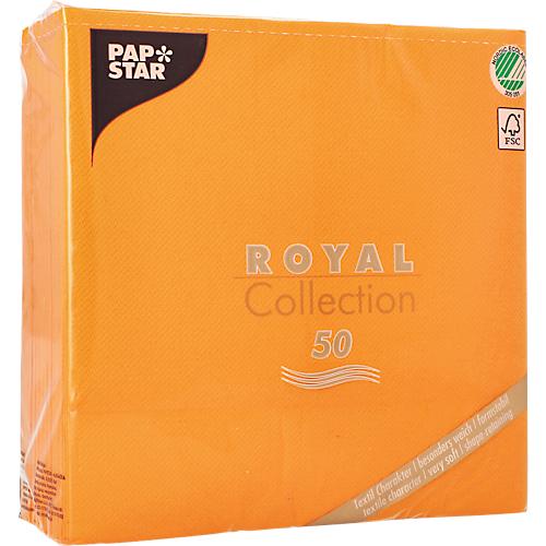 Servietten Papstar Royal Collection, 5 x 50 Stück, 1/4-Falz, Stoffoptik, 400 x 400 mm, Papier, orange