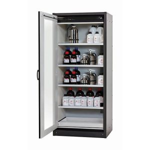 Sicherheitsschrank Typ 30 asecos Q-DISPLAY-30, Flügeltür mit Glasausschnitt, Anschlag links, Front Lichtgrau, B 864 x T 620 x H 1947 mm Sicherheitsschrank Typ 30 asecos Q-DISPLAY-30, Flügeltür mit Glasausschnitt, Anschlag links, Front Lichtgrau, B 864 x T 620 x H 1947 mm