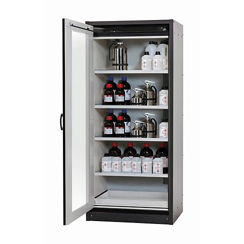 Sicherheitsschrank Typ 30 asecos Q-DISPLAY-30, Flügeltür mit Glasausschnitt, Anschlag links, Front Lichtgrau, B 864 x T 620 x H 1947 mm