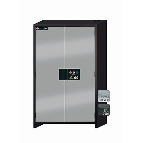 Sicherheitsschrank Typ 90 asecos Q-CLASSIC-90, Flügeltüren, Front asecos Silber, B 1193 x T 615 x H 1953 mm