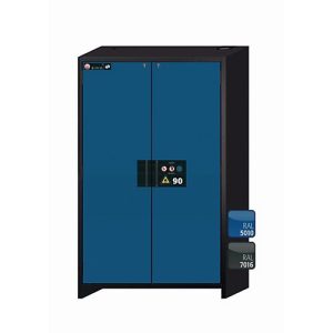 Sicherheitsschrank Typ 90 asecos Q-CLASSIC-90, Flügeltüren, Front Enzianblau, B 1193 x T 615 x H 1953 mm Sicherheitsschrank Typ 90 asecos Q-CLASSIC-90, Flügeltüren, Front Enzianblau, B 1193 x T 615 x H 1953 mm