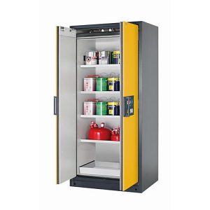 Sicherheitsschrank Typ 90 asecos Q-CLASSIC-90, Flügeltüren, Front Sicherheitsgelb, B 893 x T 615 x H 1953 mm Sicherheitsschrank Typ 90 asecos Q-CLASSIC-90, Flügeltüren, Front Sicherheitsgelb, B 893 x T 615 x H 1953 mm