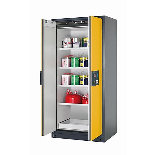Sicherheitsschrank Typ 90 asecos Q-CLASSIC-90, Flügeltüren, Front Sicherheitsgelb, B 893 x T 615 x H 1953 mm