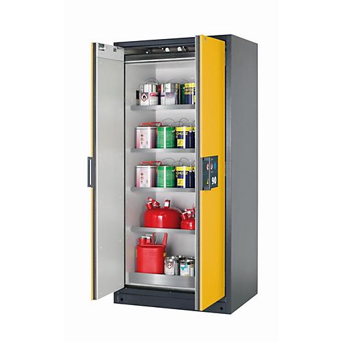 Sicherheitsschrank Typ 90 asecos Q-CLASSIC-90, Flügeltüren, Front Sicherheitsgelb, B 893 x T 615 x H 1953 mm