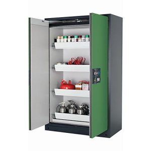 Sicherheitsschrank Typ 90 asecos Q-PEGASUS-90, Flügeltüren mit Schließ-Automatik, Einhandbedienung, Front Resedagrün, B 1193 x T 615 x H 1953 mm Sicherheitsschrank Typ 90 asecos Q-PEGASUS-90, Flügeltüren mit Schließ-Automatik, Einhandbedienung, Front Resedagrün, B 1193 x T 615 x H 1953 mm