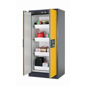 Sicherheitsschrank Typ 90 asecos Q-PEGASUS-90, Flügeltüren mit Schließ-Automatik, Einhandbedienung, Front Sicherheitsgelb, B 893 x T 615 x H 1953 mm Sicherheitsschrank Typ 90 asecos Q-PEGASUS-90, Flügeltüren mit Schließ-Automatik, Einhandbedienung, Front Sicherheitsgelb, B 893 x T 615 x H 1953 mm