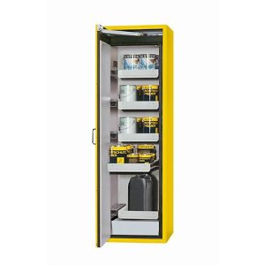 Sicherheitsschrank Typ 90 asecos S-CLASSIC-90, Flügeltür mit Türfeststellanlage, Anschlag links, Front Sicherheitsgelb, B 596 x T 616 x H 1968 mm Sicherheitsschrank Typ 90 asecos S-CLASSIC-90, Flügeltür mit Türfeststellanlage, Anschlag links, Front Sicherheitsgelb, B 596 x T 616 x H 1968 mm