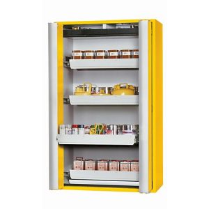 Sicherheitsschrank Typ 90 asecos S-PHOENIX-90, Falttüren mit Türfeststellanlage, Front Sicherheitsgelb, B 1196 x T 616 x H 1968 mm Sicherheitsschrank Typ 90 asecos S-PHOENIX-90, Falttüren mit Türfeststellanlage, Front Sicherheitsgelb, B 1196 x T 616 x H 1968 mm
