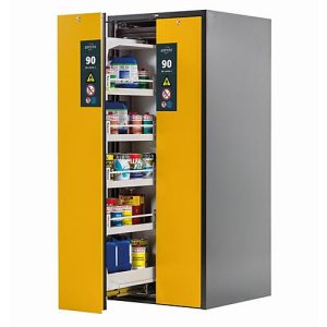 Sicherheitsschrank Typ 90 asecos V-MOVE-90, Vertikalauszüge mit Schließ-Automatik, Front Sicherheitsgelb, B 819 x T 860 x H 1966 mm Sicherheitsschrank Typ 90 asecos V-MOVE-90, Vertikalauszüge mit Schließ-Automatik, Front Sicherheitsgelb, B 819 x T 860 x H 1966 mm