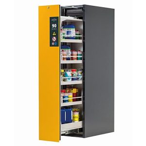 Sicherheitsschrank Typ 90 asecos V-MOVE-90, Vertikalauszug mit Schließ-Automatik, Front Sicherheitsgelb, B 449 x T 860 x H 1966 mm Sicherheitsschrank Typ 90 asecos V-MOVE-90, Vertikalauszug mit Schließ-Automatik, Front Sicherheitsgelb, B 449 x T 860 x H 1966 mm