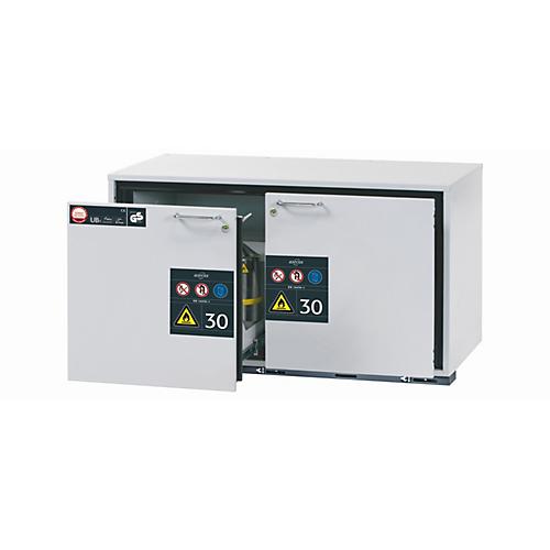 Sicherheitsunterbauschrank Typ 30 asecos UB-S-30, 2 Schubladen, Front Lichtgrau, B 1102 x T 574 x H 600 mm