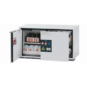 Sicherheitsunterbauschrank Typ 90 asecos UB-ST-90, 1 Schublade, 1 Flügeltür, Anschlag links, Front Lichtgrau, B 1102 x T 574 x H 600 mm Sicherheitsunterbauschrank Typ 90 asecos UB-ST-90, 1 Schublade, 1 Flügeltür, Anschlag links, Front Lichtgrau, B 1102 x T 574 x H 600 mm