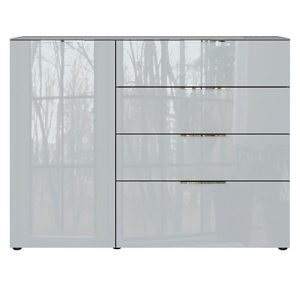 Sideboard, mit 4 Schubladen und 1 Tür, Glasfront- und auflage, B 1340 x T 420 x H 1020 mm, graphit/silbergrau Sideboard, mit 4 Schubladen und 1 Tür, Glasfront- und auflage, B 1340 x T 420 x H 1020 mm, graphit/silbergrau