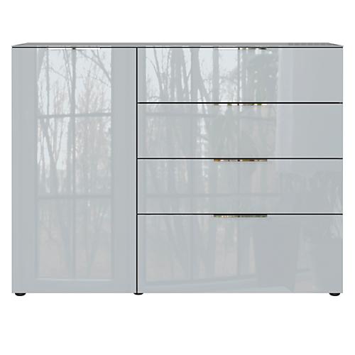 Sideboard, mit 4 Schubladen und 1 Tür, Glasfront- und auflage, B 1340 x T 420 x H 1020 mm, graphit/silbergrau